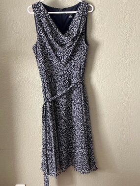 Jessica Howard Navy and White Floral Cowl Neck Midi Dress